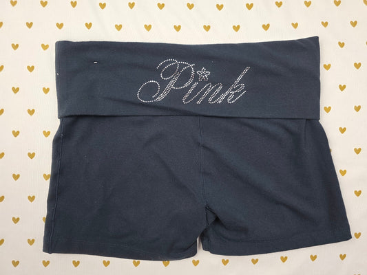 Victorias Secret PINK Dark Blue Foldover Yoga Shorts BLING LOGO SMALL