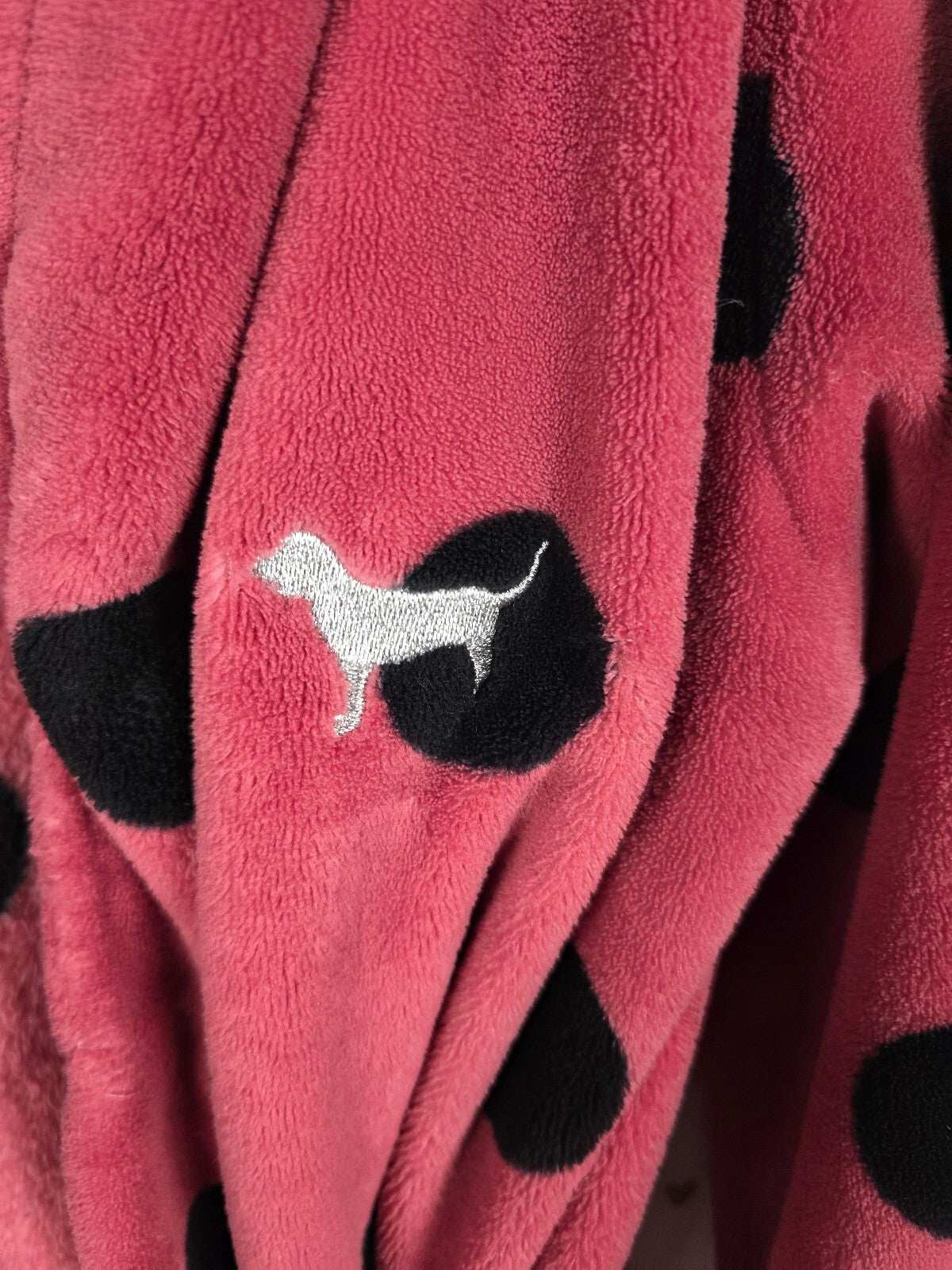 Victorias Secret PINK Polka Dot Fluffy Bath Robe Warm Dog Logo Small Medium