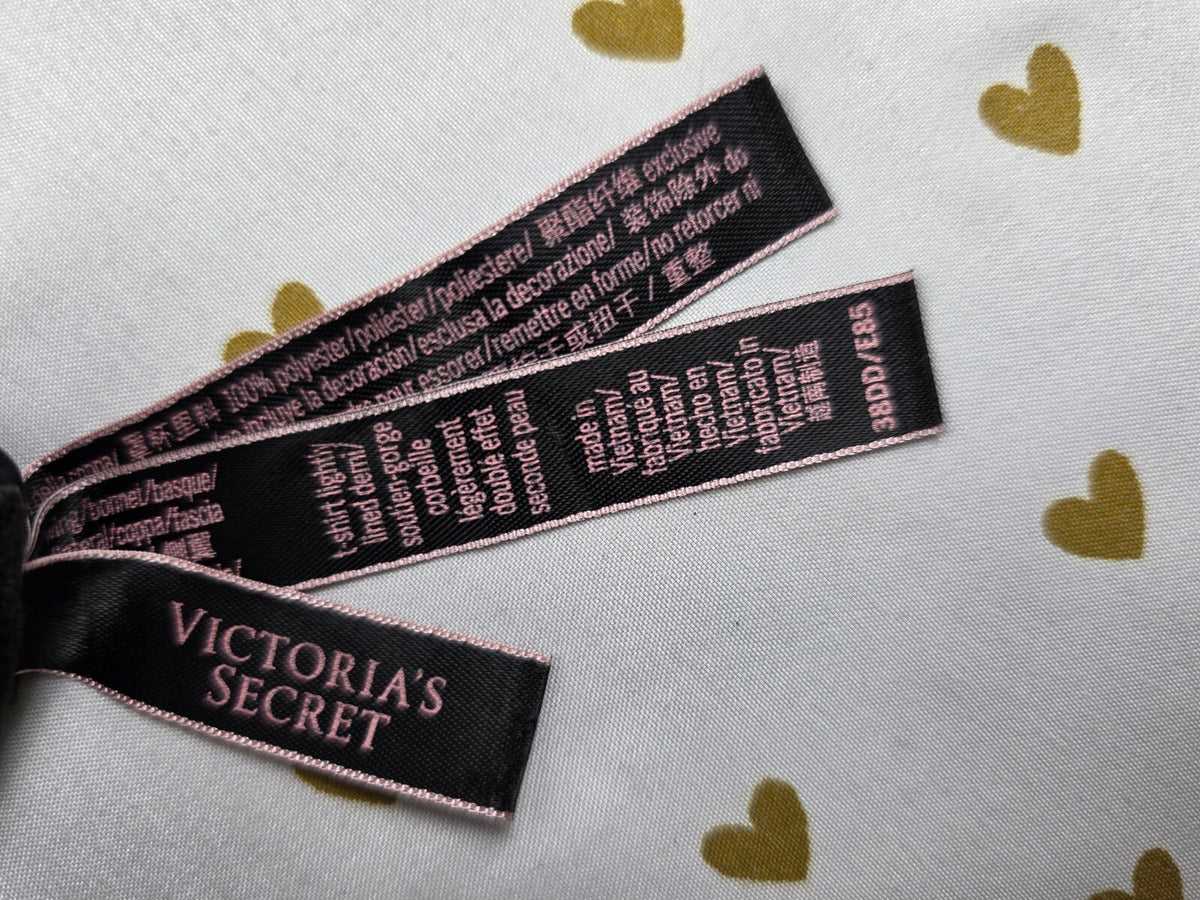 Victorias Secret Black Logo Strap T shirt Lightly Lined Demi Balconette Bra 38DD