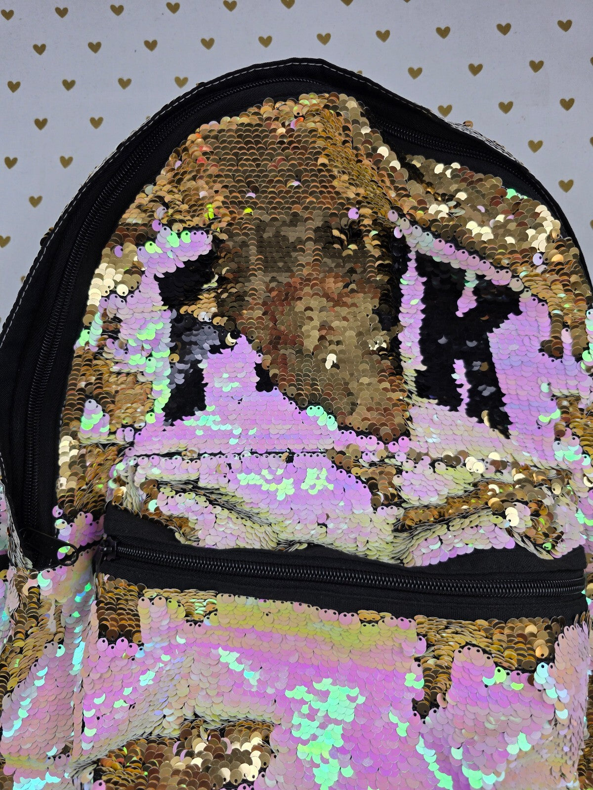 Victoria's Secret PINK Flip Sequin Backpack Gold Pink LOVE PINK Book Bag
