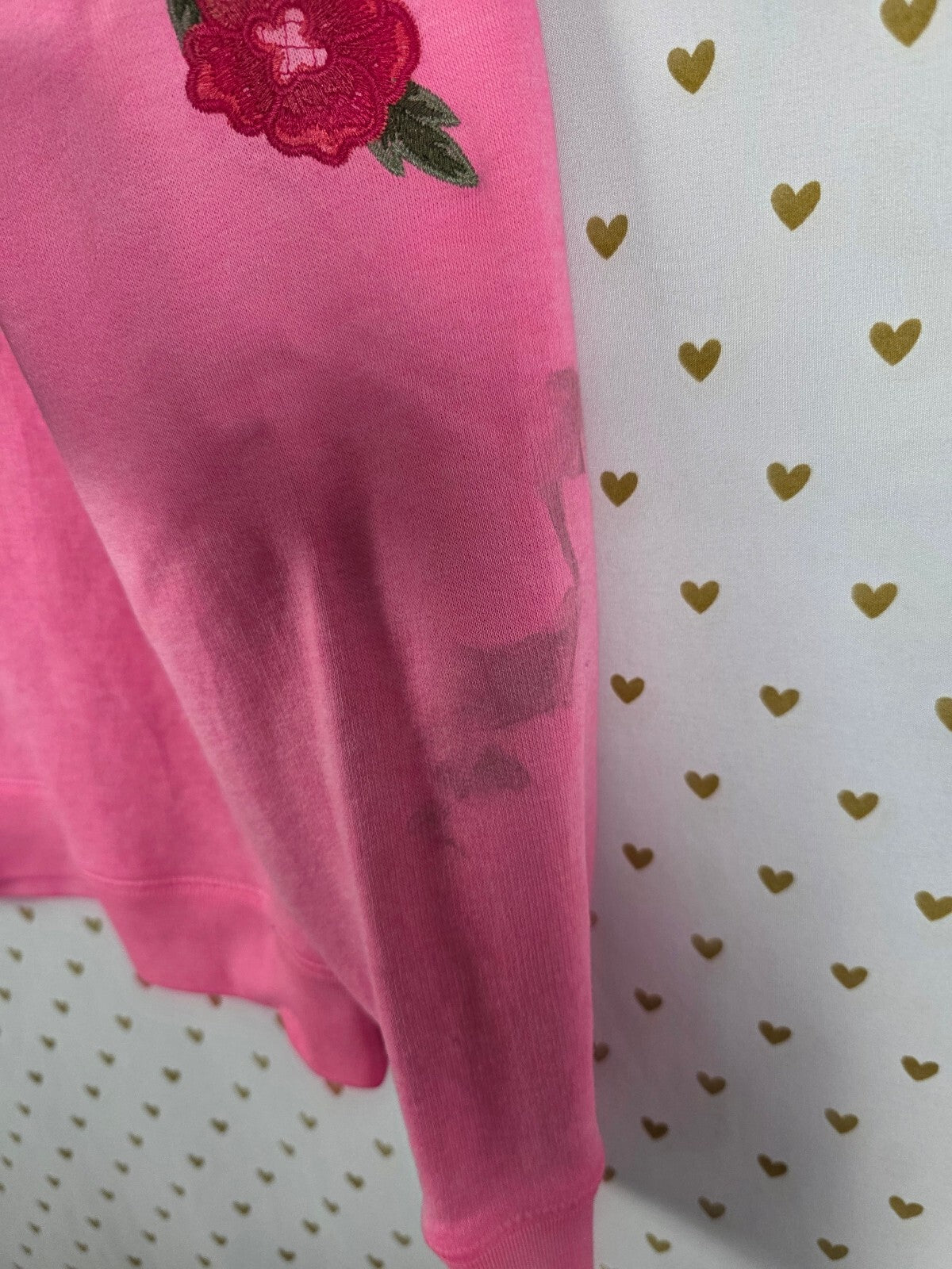 Victorias Secret Pink Bling Rose Embroidered Crew Sweater Shirt Large