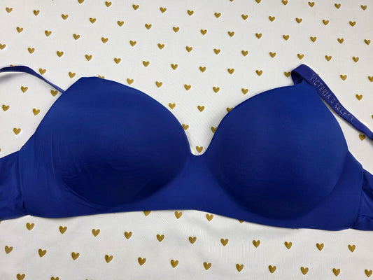 Victorias Secret Blue Logo strap T shirt lightly Lined Wireless No Wire bra 38DD