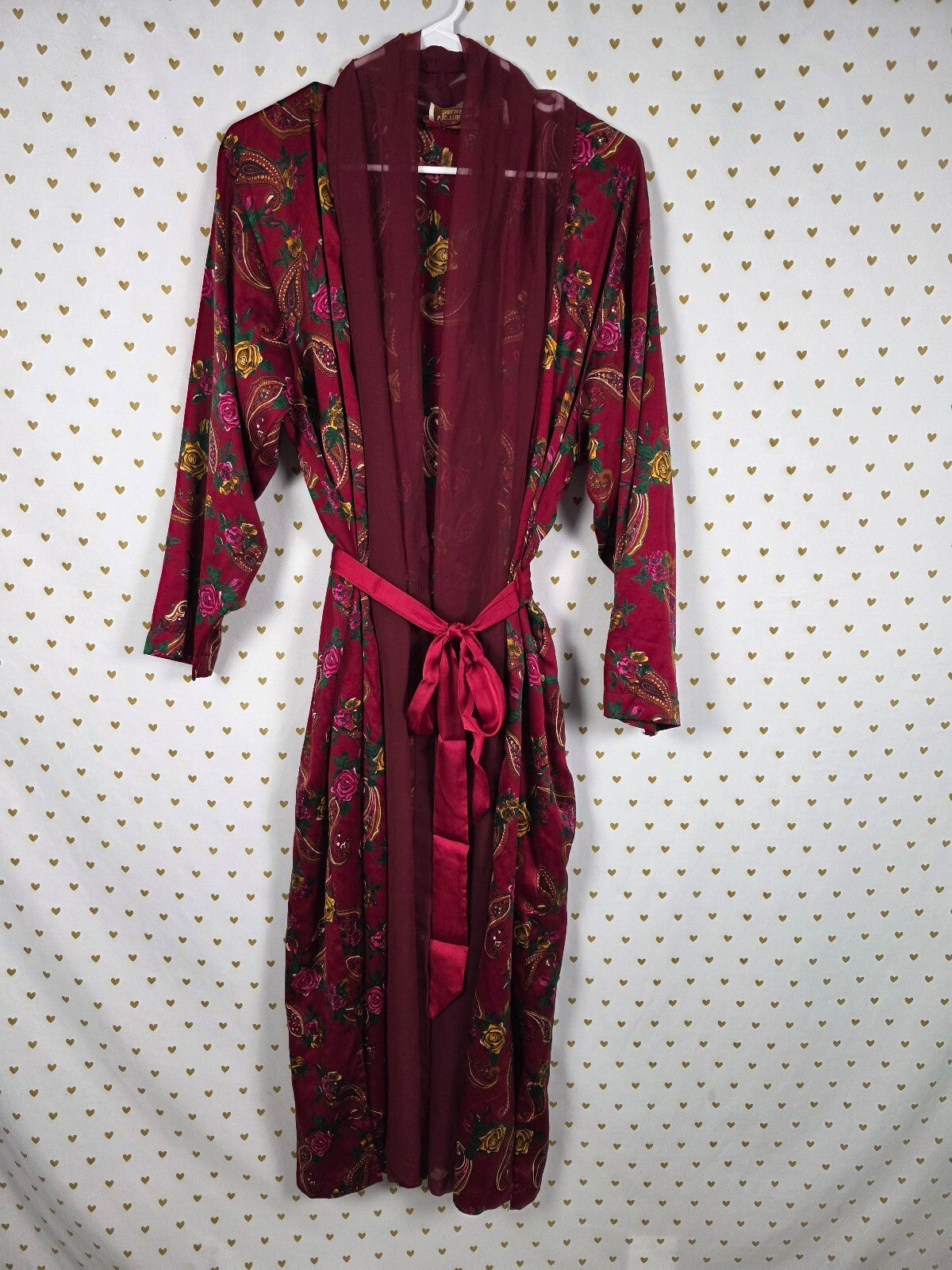 Vintage Victoria's Secret Gold Label Robe S Burgundy Floral Paisley Sheer Long