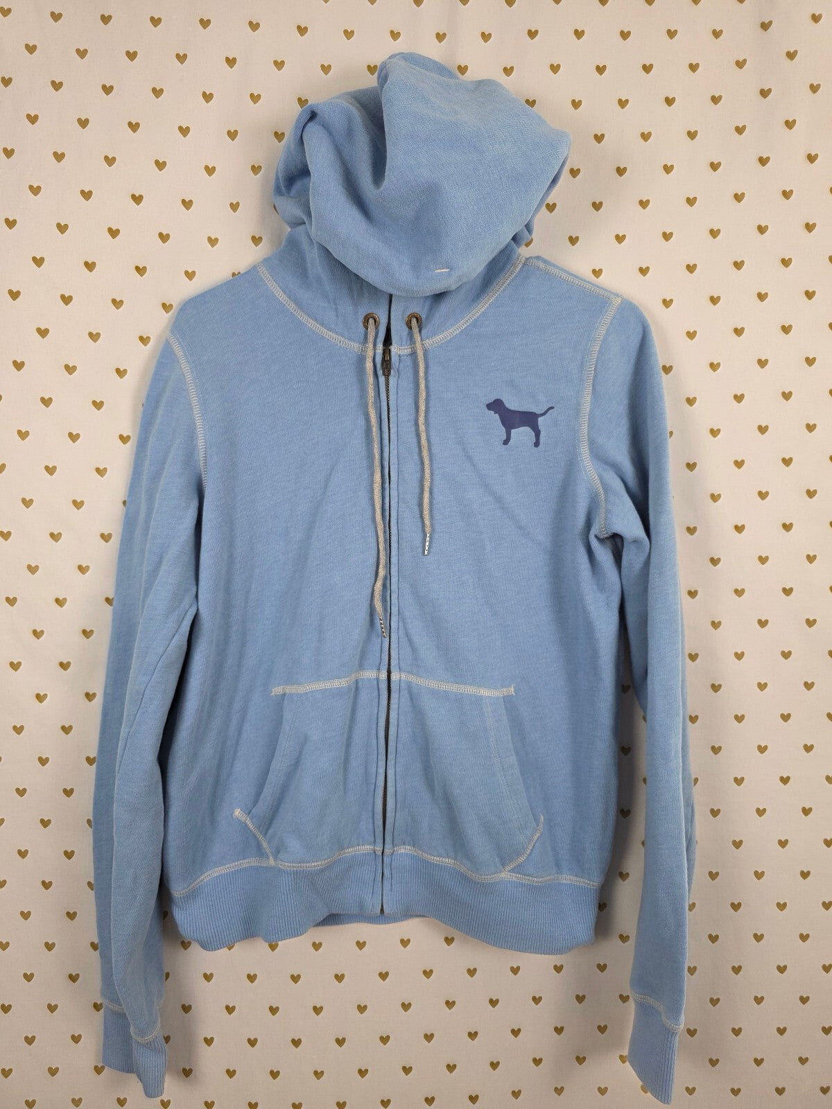Victorias Secret Pink Vintage y2k Large Blue Full Zip Hoodie Jacket Love
