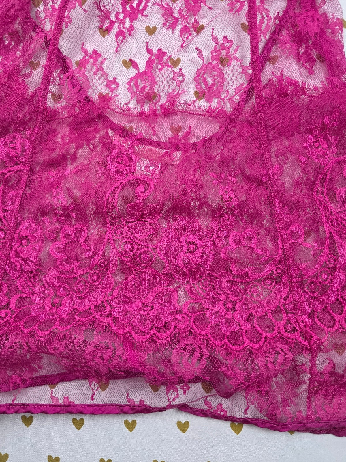 Victorias Secret Sheer Purple Babydoll Nightie Lingerie Lace Strappy vintage Med