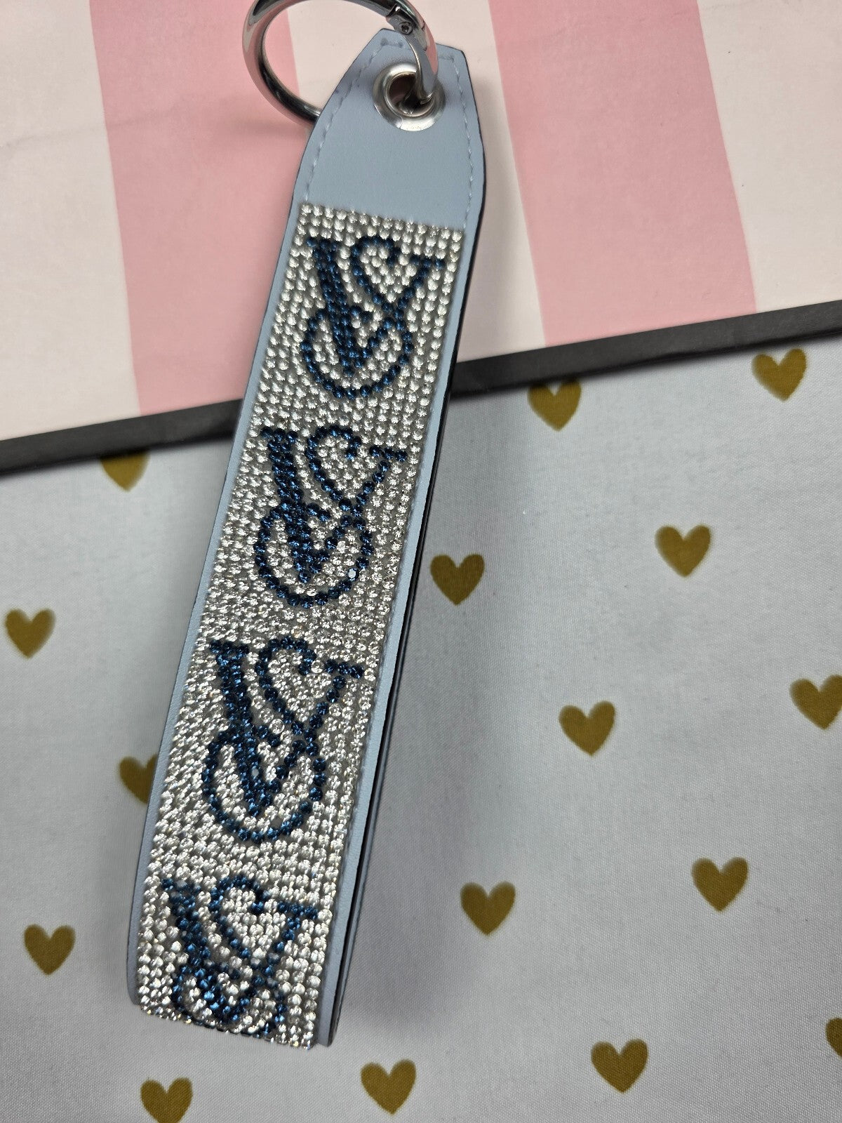 Victoria Secret BLING wristlet strap keychain Logo Studded Handle Rhinestone