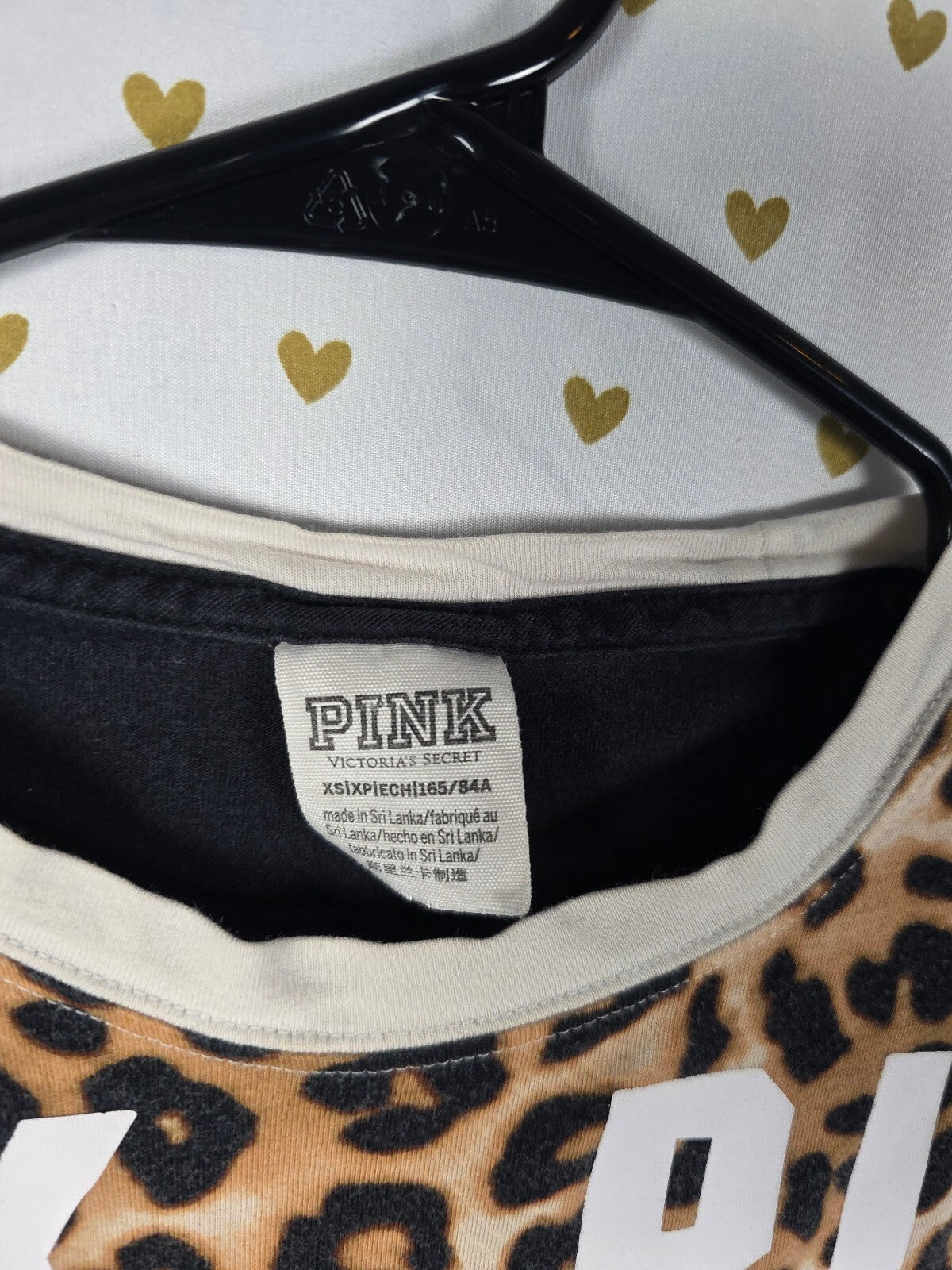 Victorias Secret PINK Leopard Cheetah Long Sleeve Logo Tee Shirt XS Flawed