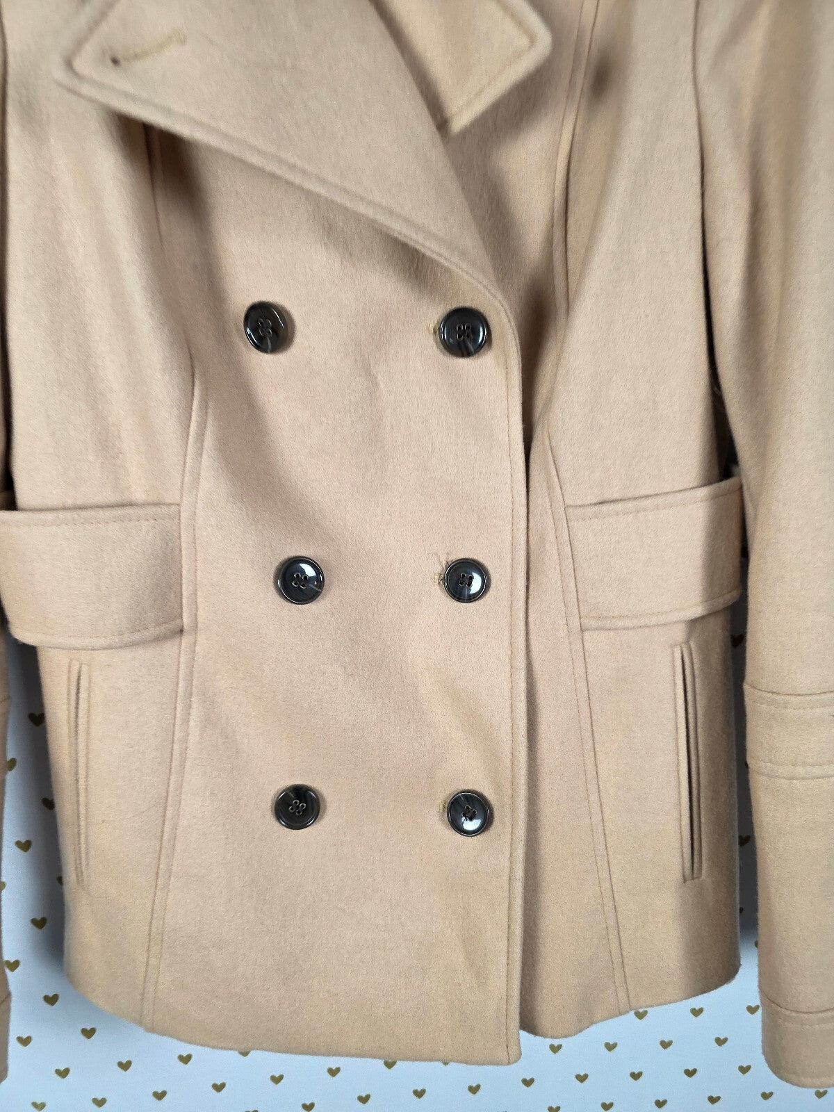 Victoria's Secret Camel Wool Blend Pea Coat Military Jacket Women's 10 Beige