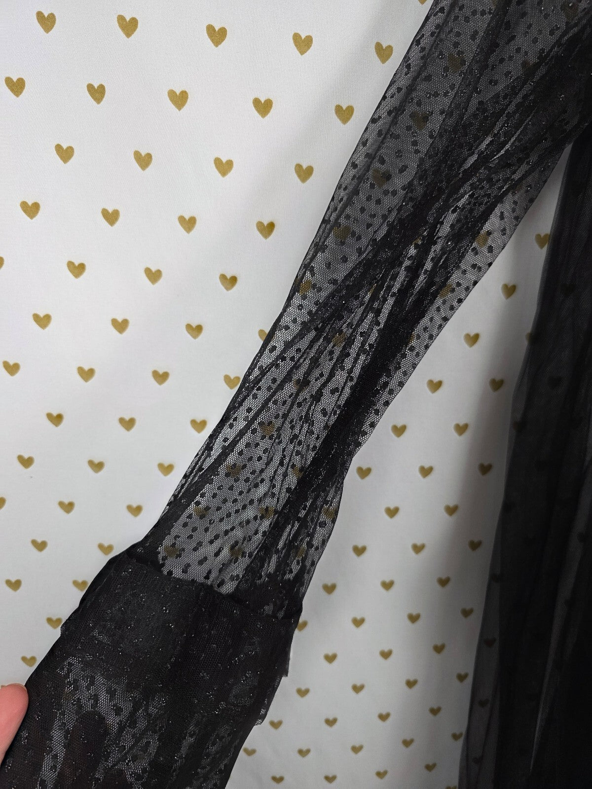 Victoria's Secret Black Sheer Tulle Maxi Robe M/L Polka Dot Ruffle Trench