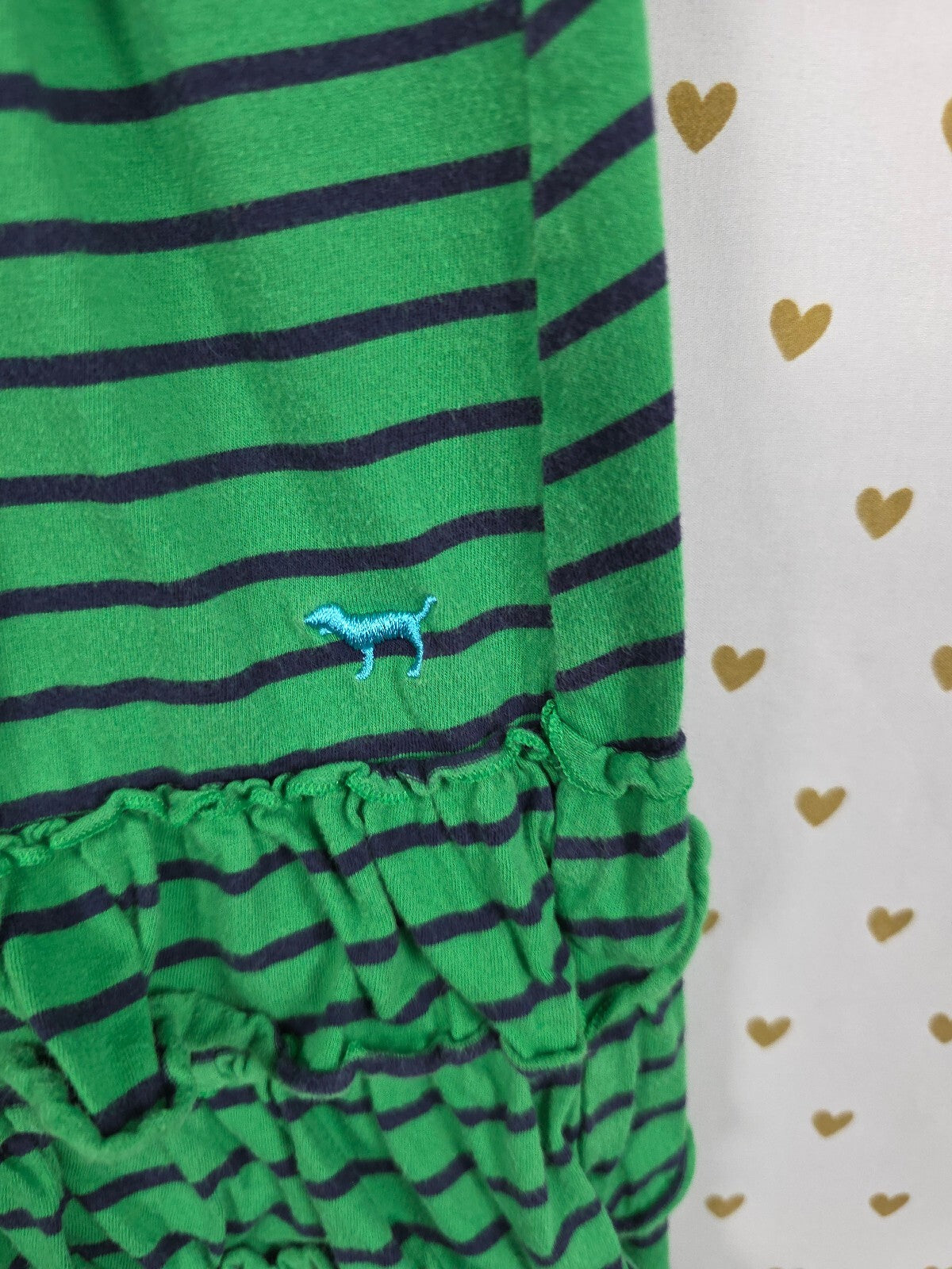Vintage 2005 Victoria's Secret PINK Green Striped Ruffle Dress M Y2K Dog