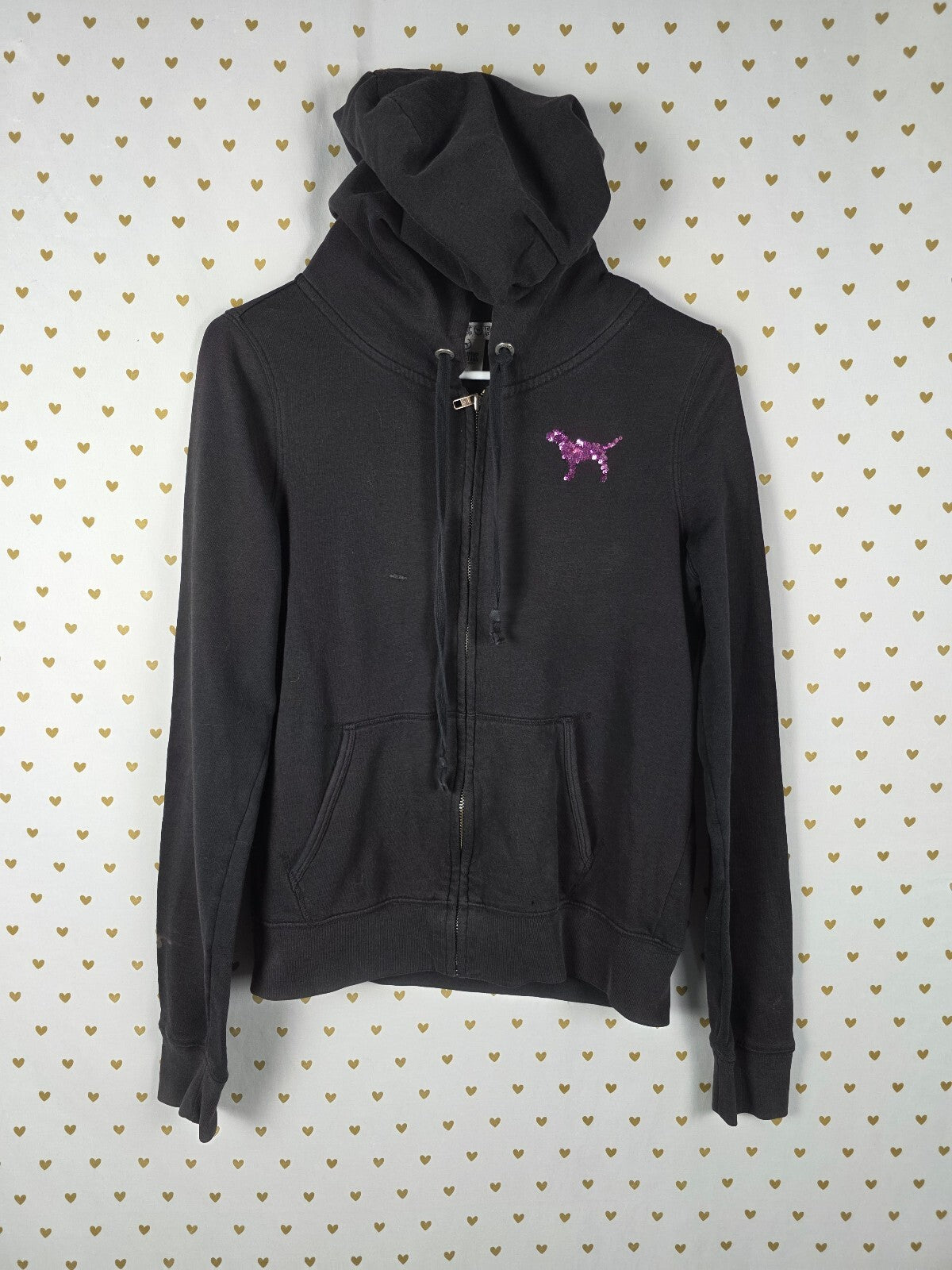 Victorias Secret Pink Striped Bling Sequined Full Zip Hoodie jacket Medium