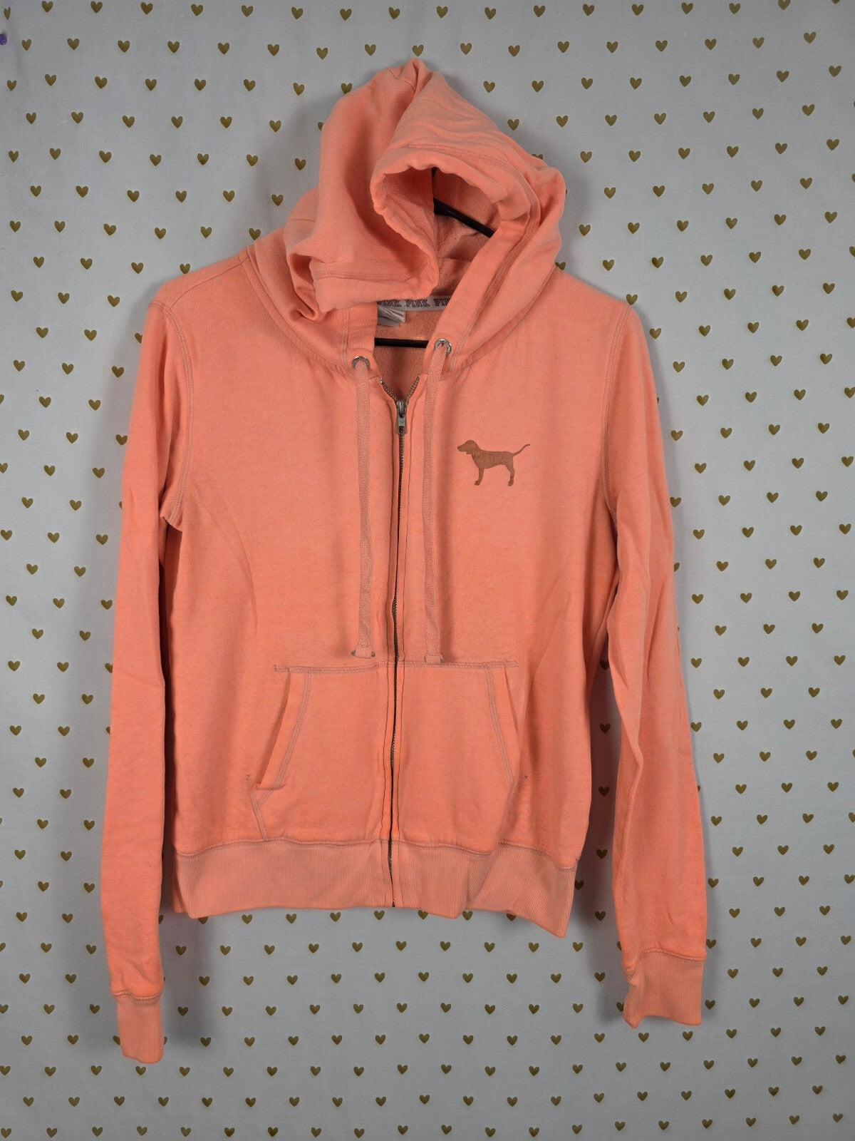 Victorias Secret Pink LOVE Logo Orange Full zip Hoodie Jacket SMALL
