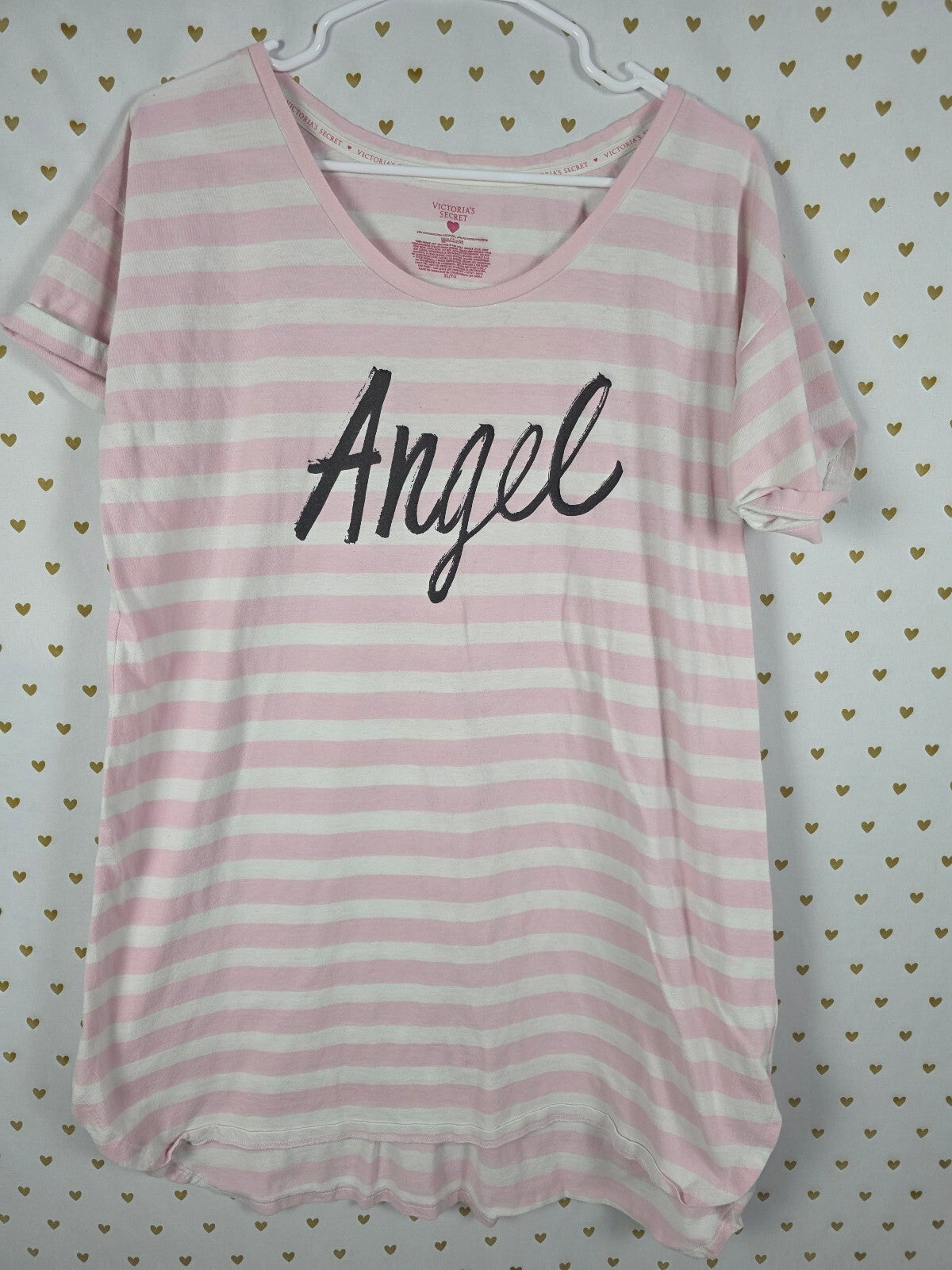 Victorias Secret Striped Pink ANGEL Sleep Shirt nightgown Pajama XL