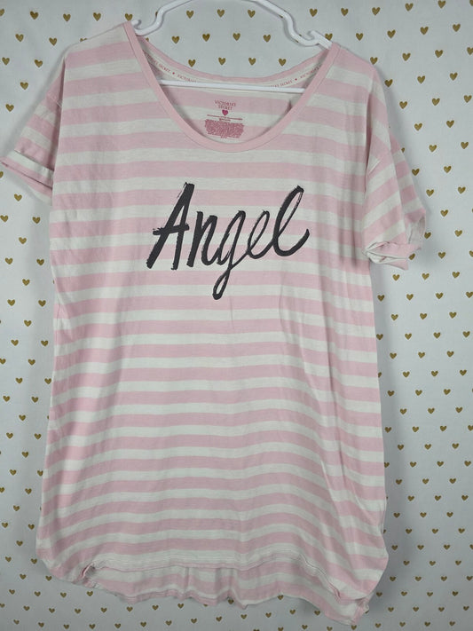 Victorias Secret Striped Pink ANGEL Sleep Shirt nightgown Pajama XL