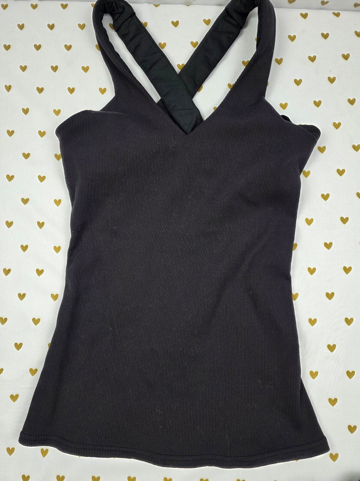Alo Yoga Ribbed Cross Back Shelf Bra Tank Top Black Women's XS Athletic
