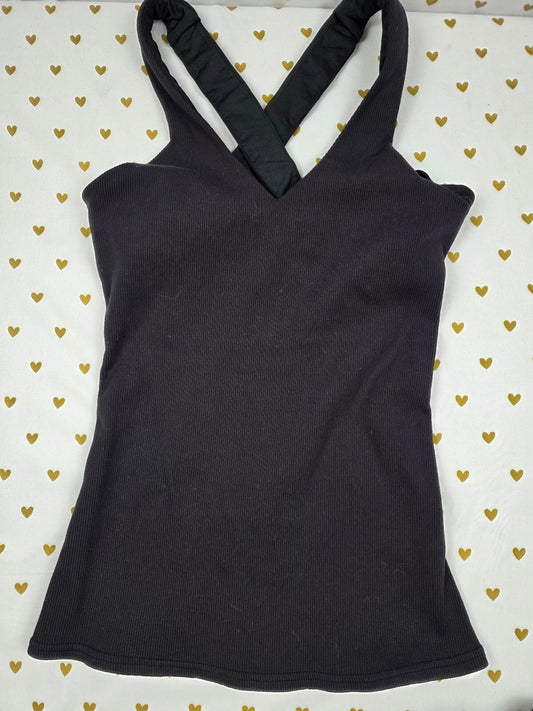 Alo Yoga Ribbed Cross Back Shelf Bra Tank Top Black Women's XS Athletic