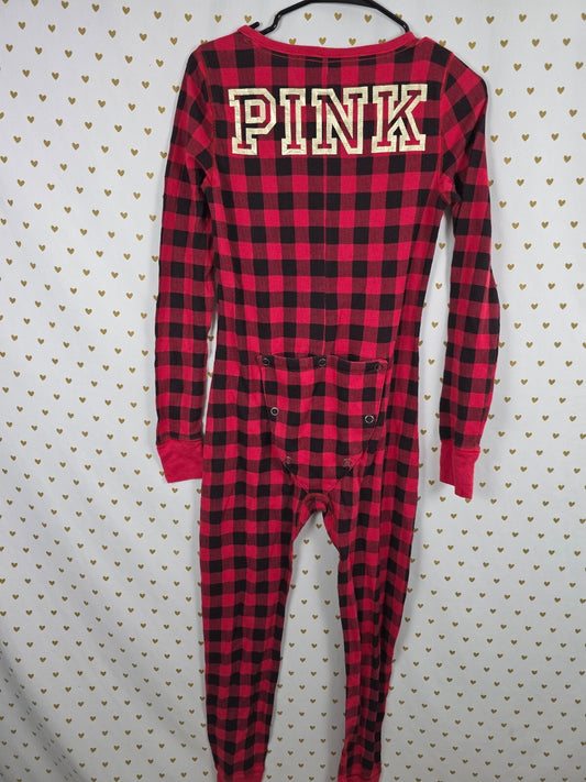 Victoria's Secret PINK Buffalo Plaid Thermal Flapjack One Piece Pajamas S