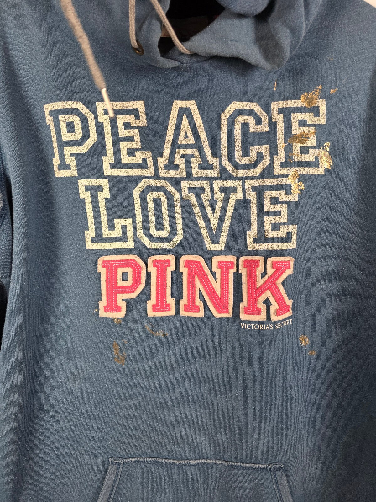 PINK Victoria's Secret Sweater Dress Hoodie Blue Peace Love Pink LY2K