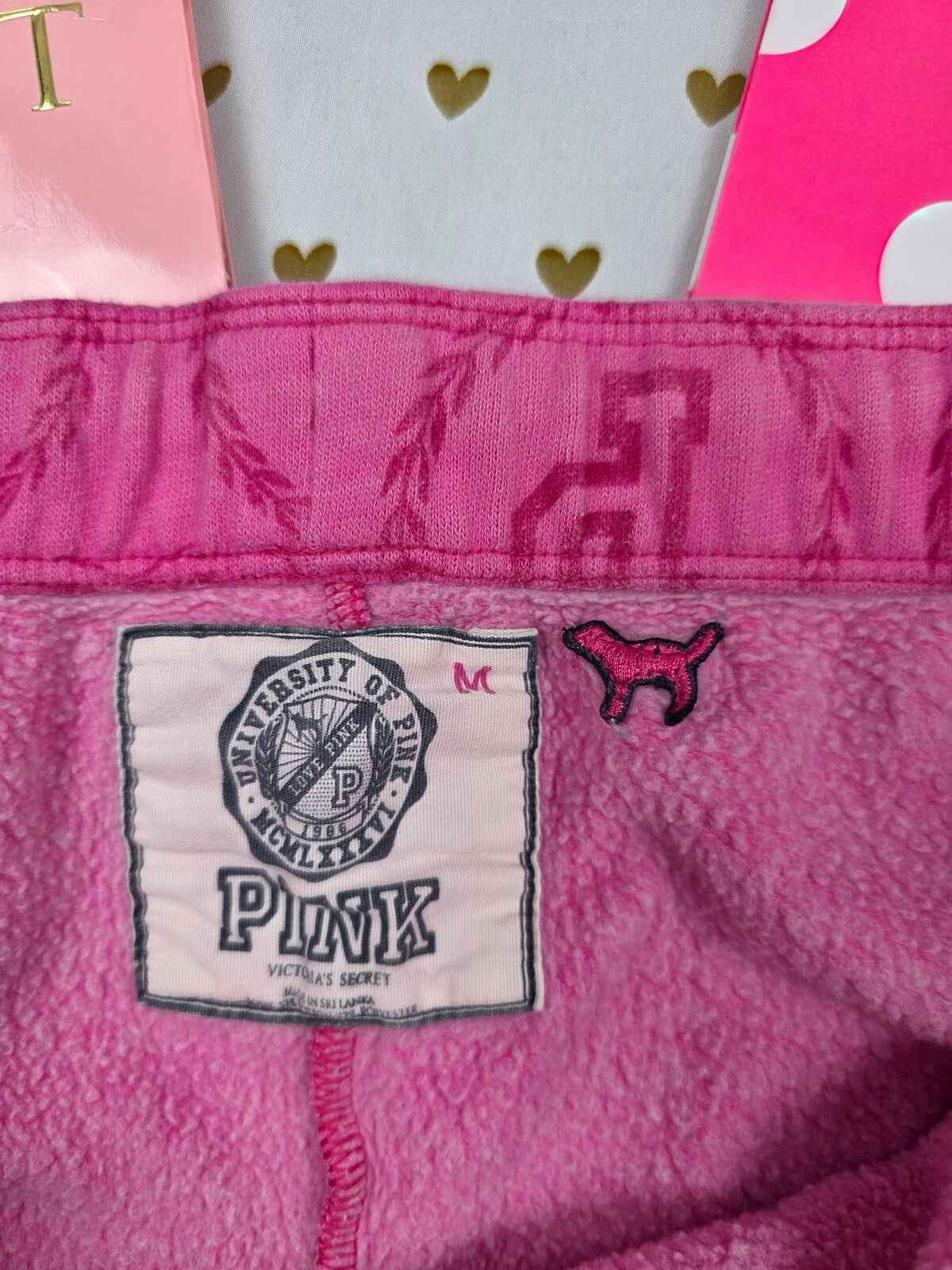 Vintage Victoria's Secret PINK University All Over Print Fleece Shorts Pink M