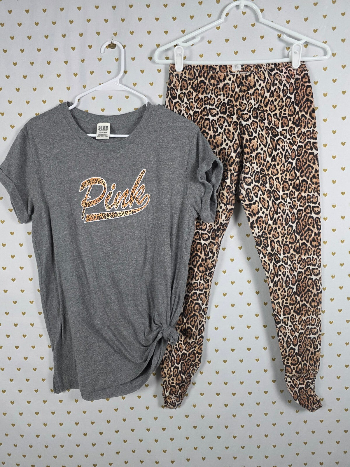 Victorias Secret PINK Cheetah Leopard SET Tee shirt Small Yoga Pants Outfit