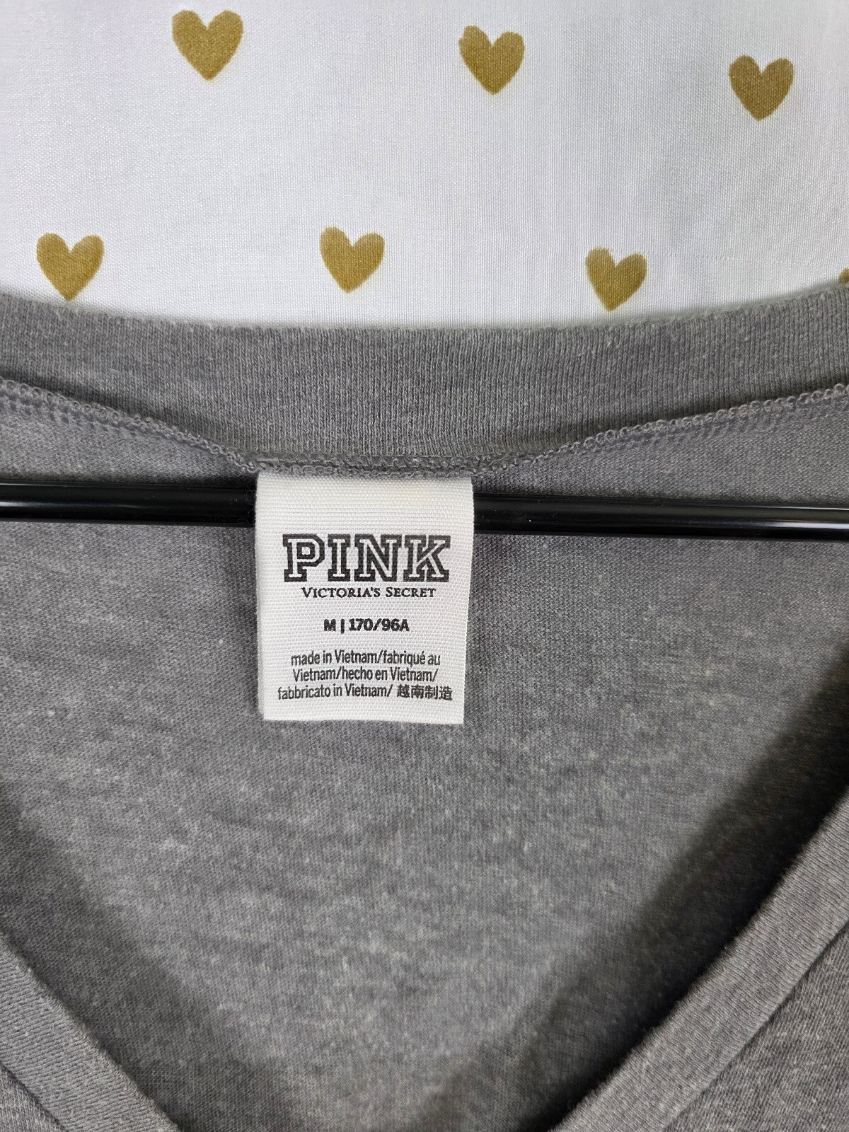 VS PINK Floral Dog Shirt M Gray V Neck Oversized Tee Hot Pink Logo