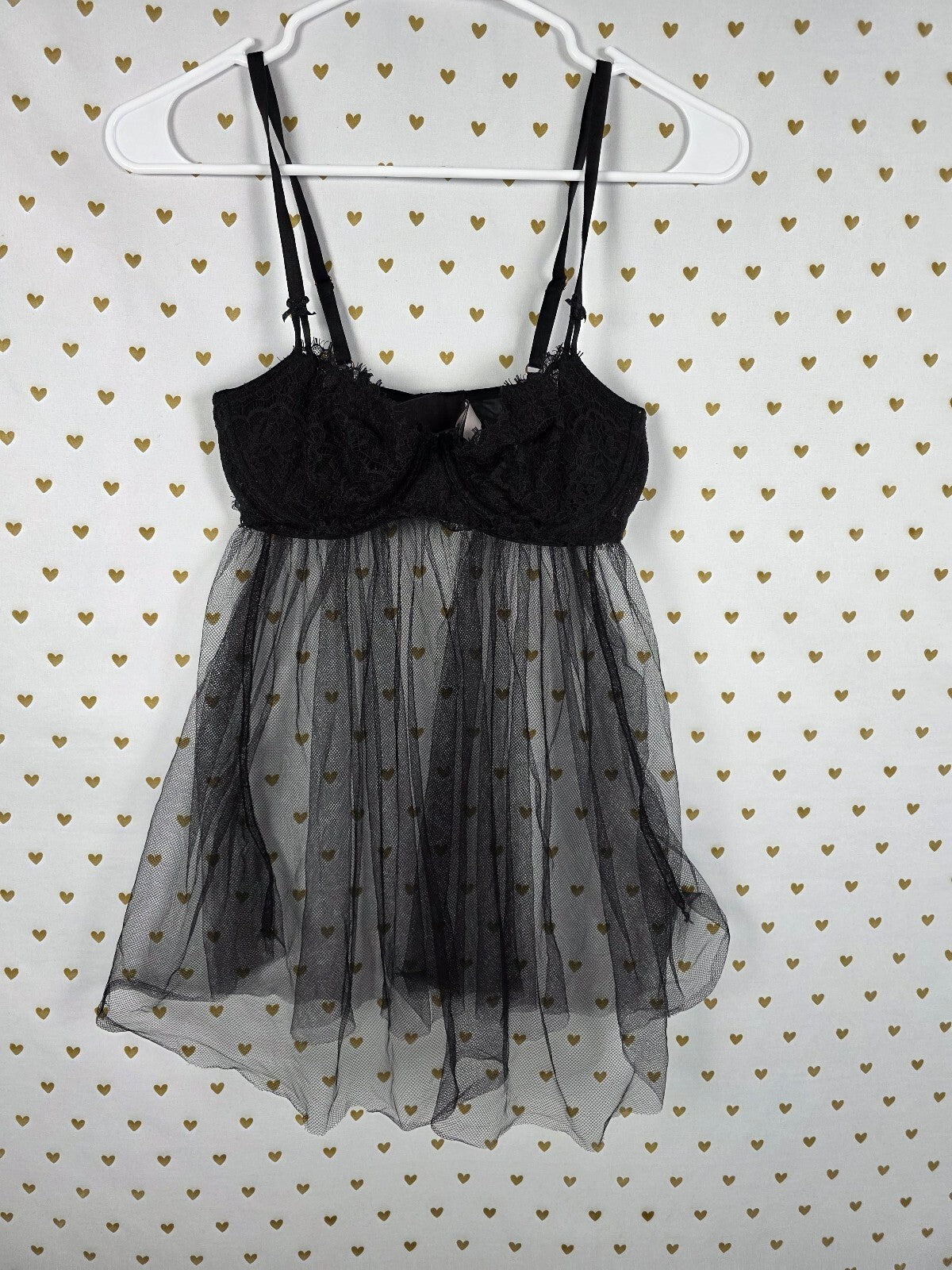 Victorias Secret Black babydoll Underwire Tulle Nightie Lingerie MEDIUM