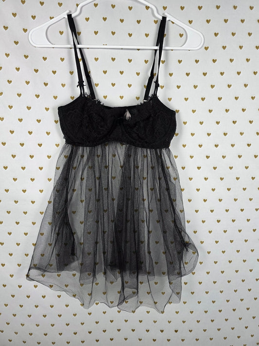 Victorias Secret Black babydoll Underwire Tulle Nightie Lingerie MEDIUM
