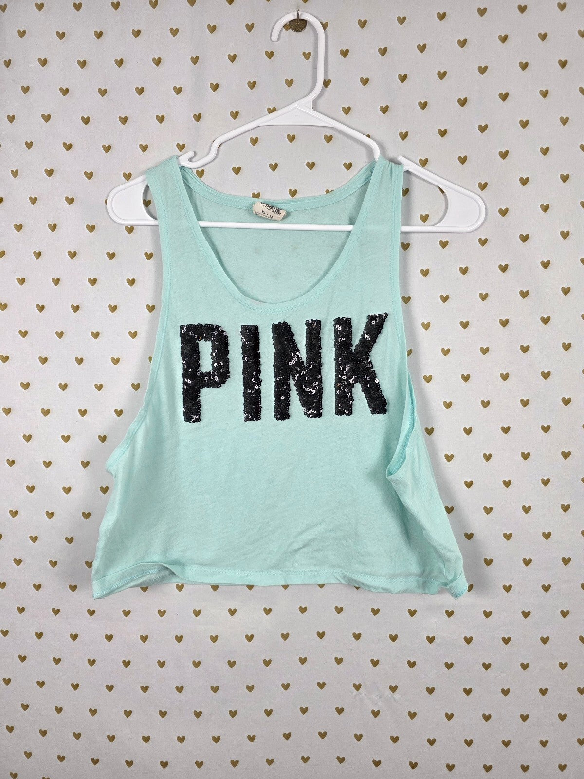 Victorias Secret PINK Cropped BLING Logo Sequined Tank Top XS