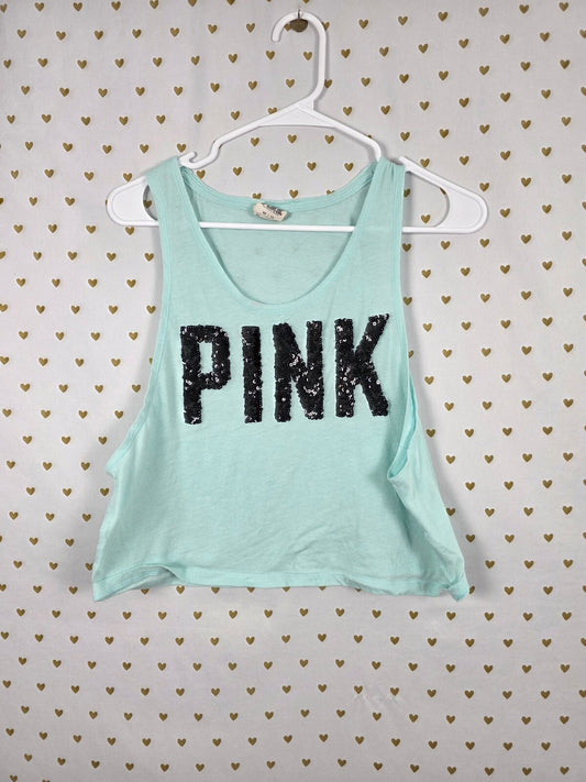 Victorias Secret PINK Cropped BLING Logo Sequined Tank Top XS
