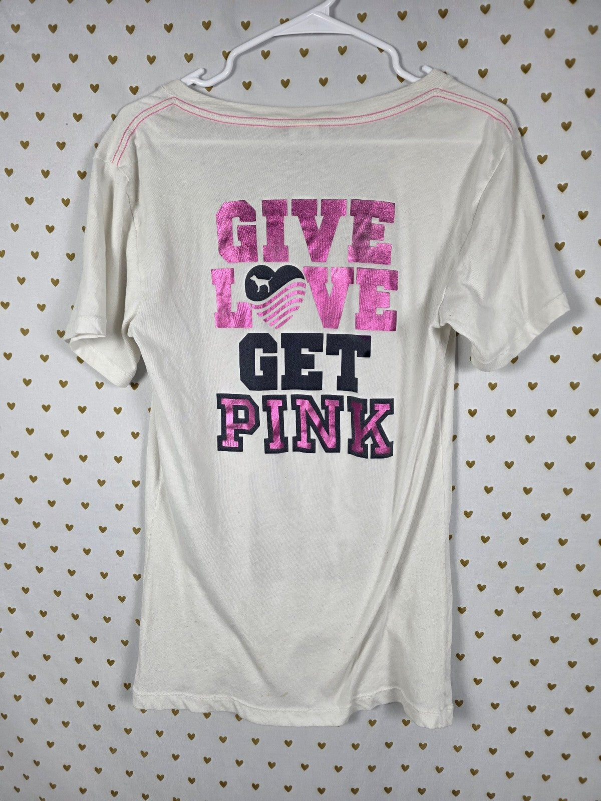 Victorias Secret PINK Vintage Collectors NATION Bling Tee Shirt V Neck Large
