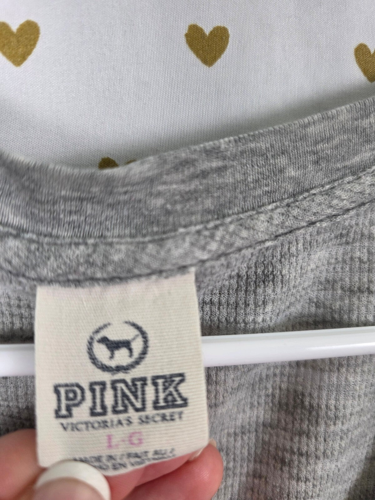 Victorias Secret PINK Thermal Long Sleeve Get Happy BE Pink Shirt Large