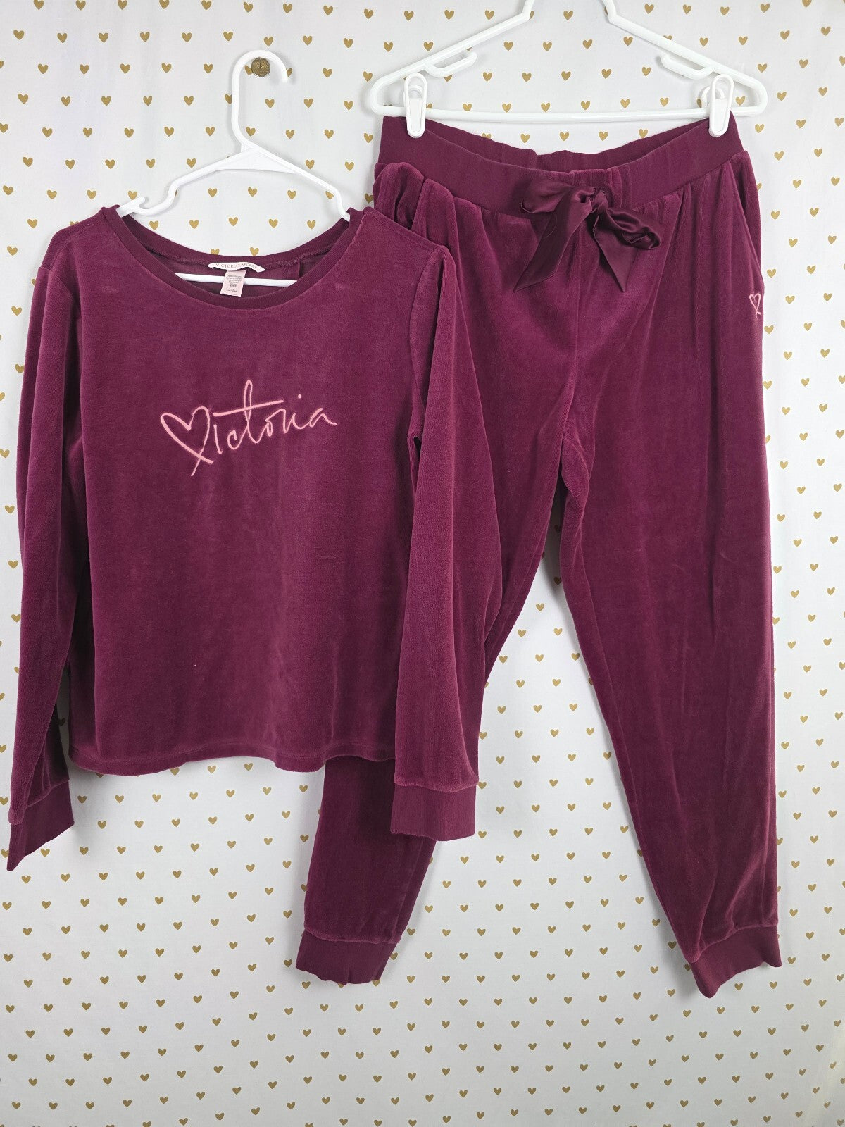 Victorias Secret Maroon Velour Open Back Set Sweats Large Set outfit