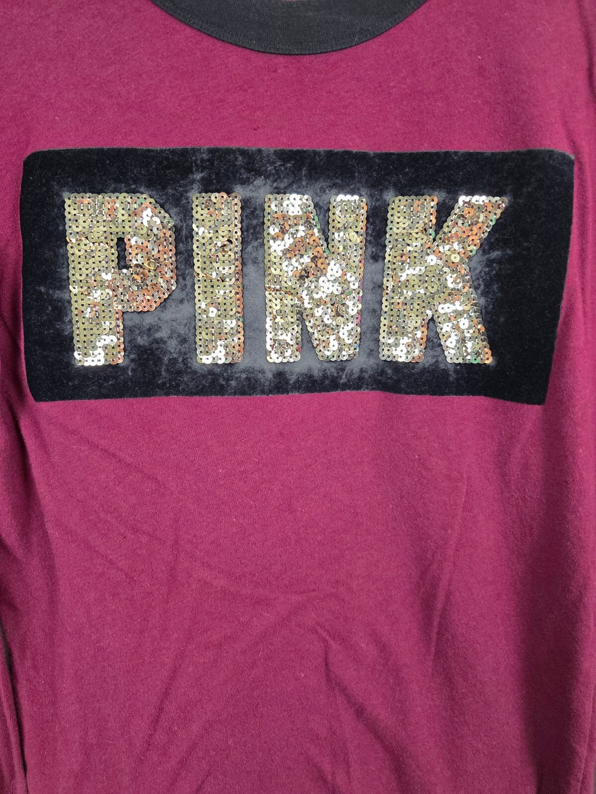 Victorias Secret PINK maroon Long Sleeve Bling Sequined tee shirt XS