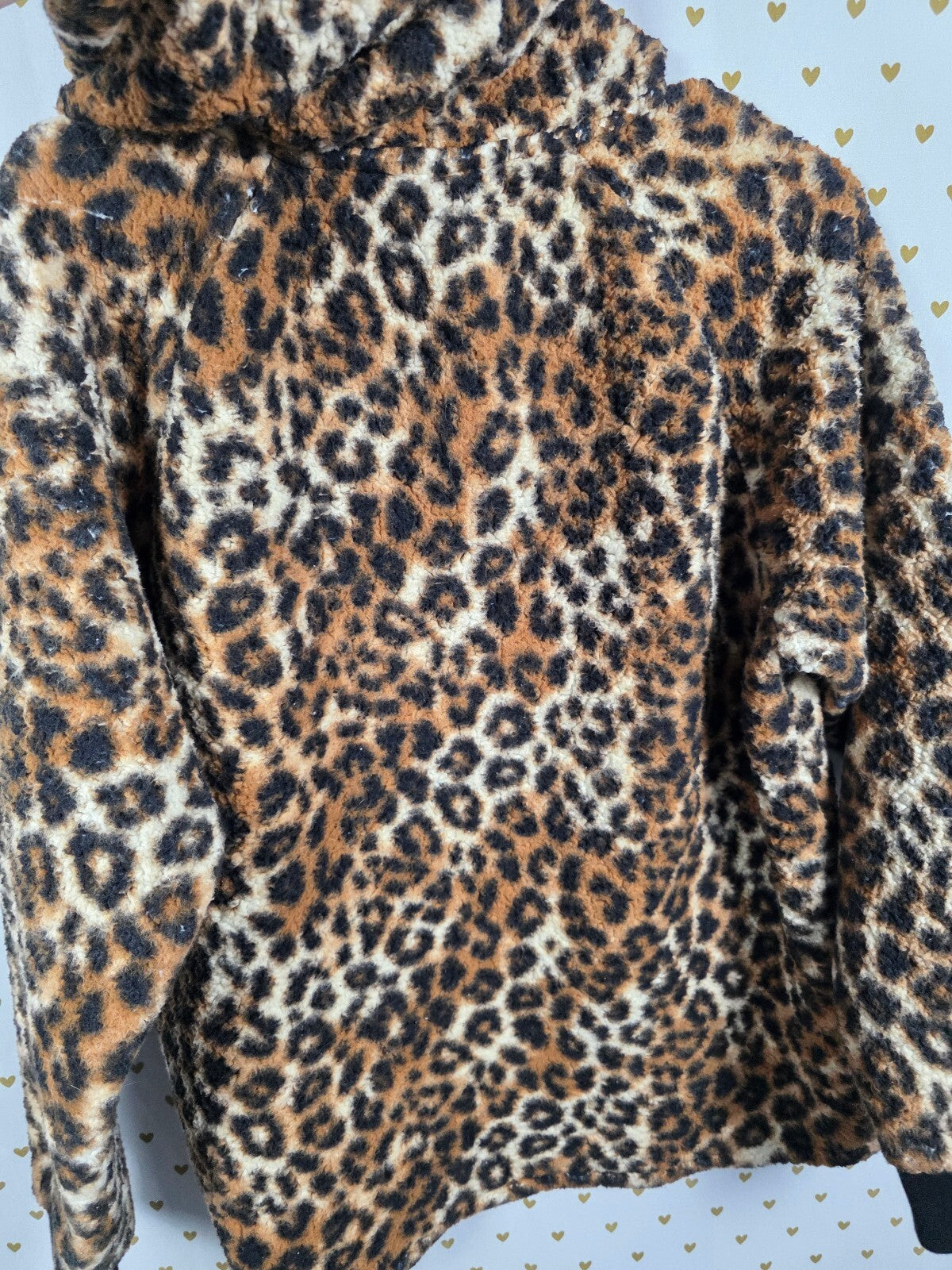 Victorias Secret Pink Sherpa Fluffy Warm Leopard Cheetah Quarter Zip Hoodie