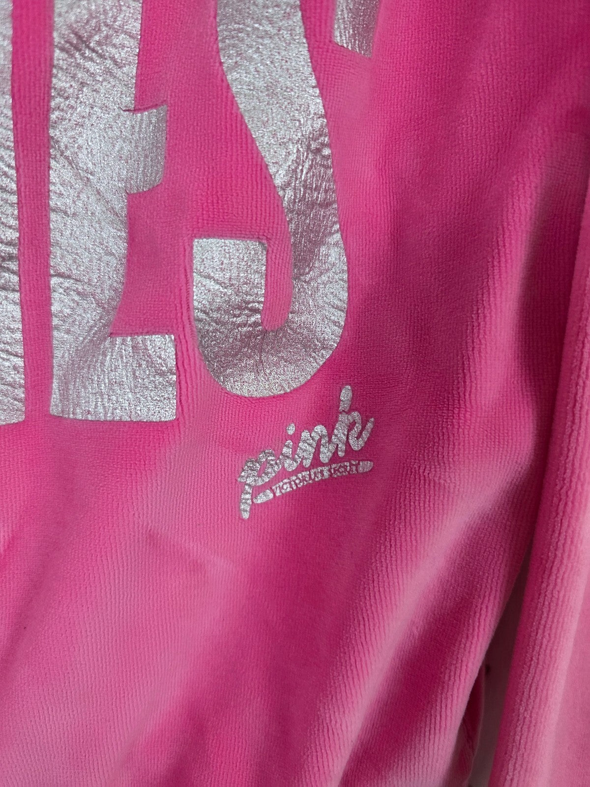 Victoria's Secret PINK Vintage Velour Hoodie M Pink I Love Parties Sequin BLING