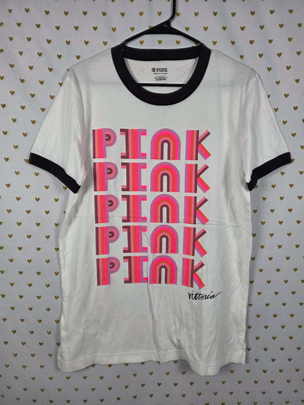 Victorias Secret PINK logo ringer tee shirt SMALL