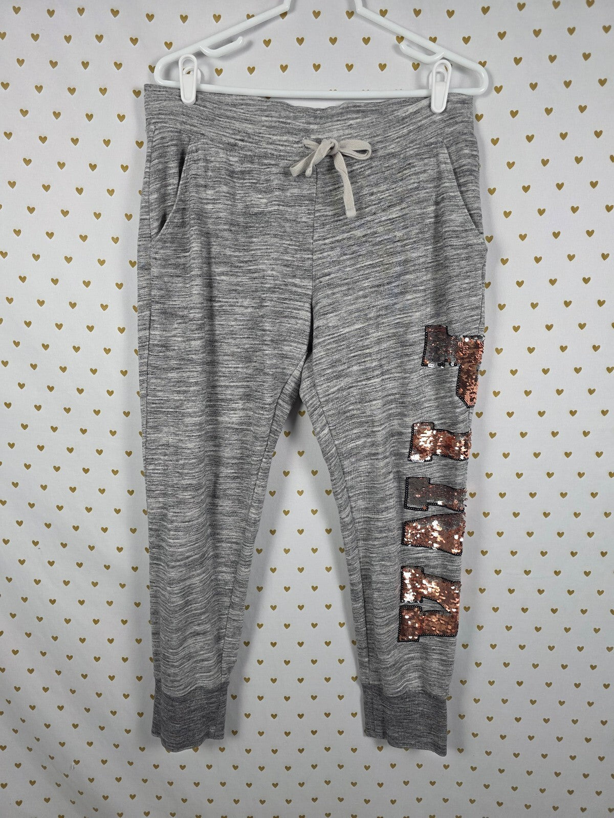 Victorias Secret PINK Gold Bling Flip Sequin Sweats Joggers Sweatpants LARGE