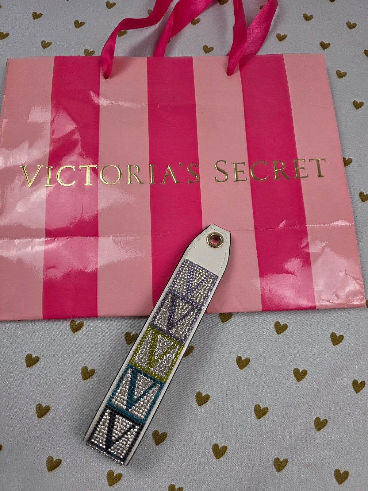 Victoria Secret Gradient wristlet strap keychain Logo Bling Studded