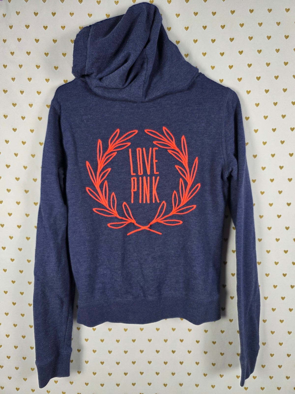 Victorias Secret Pink Blue Embroidered Crest Logo Full Zip Hoodie Jacket SMALL