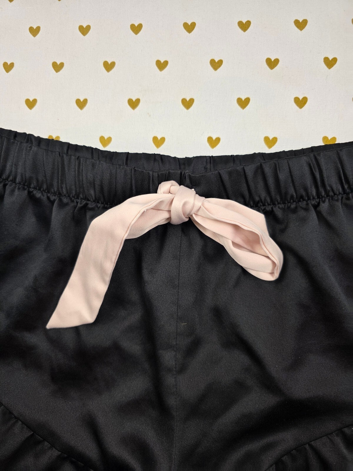 Victorias Secret Black Satin Ruffle Medium Sleep Shorts Boxers Pajama Bottoms