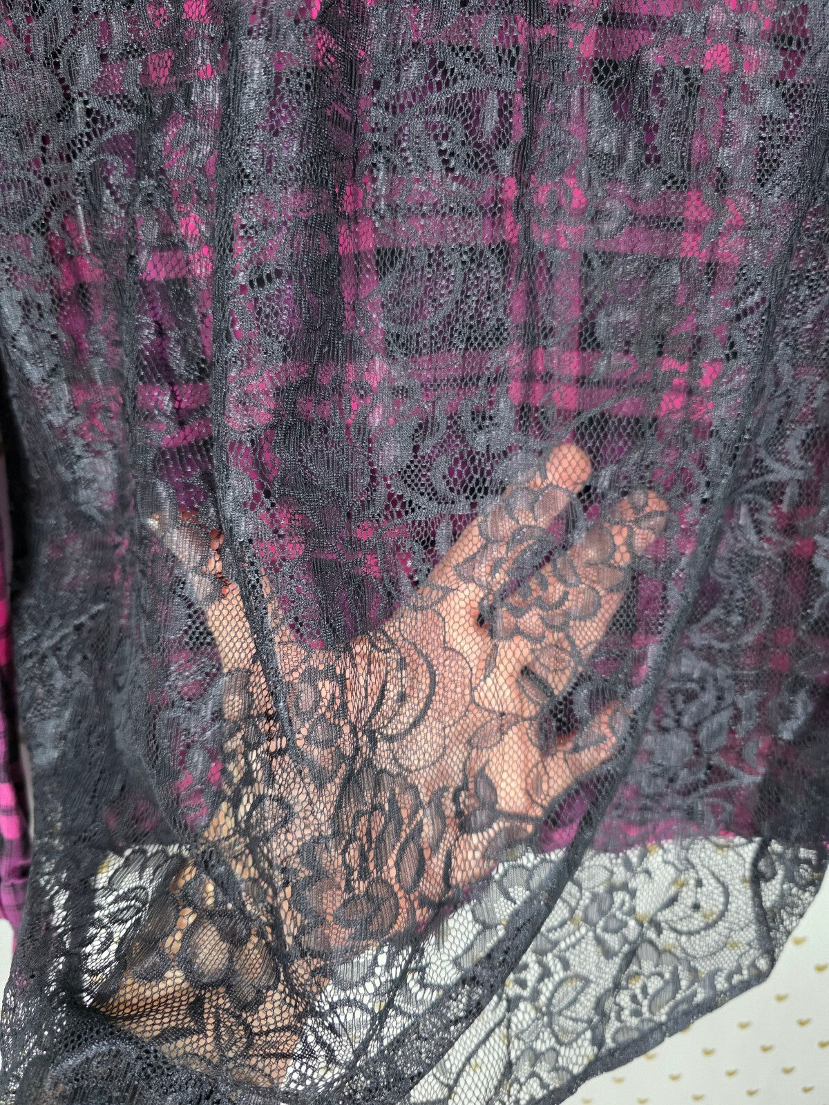 Victoria's Secret PINK Plaid Lace Back Button Down Shirt M Pink Black