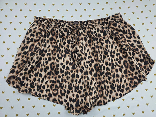 Victorias Secret Cheetah Spot Satin LARGE Sleep Shorts Boxers Pajama Bottoms