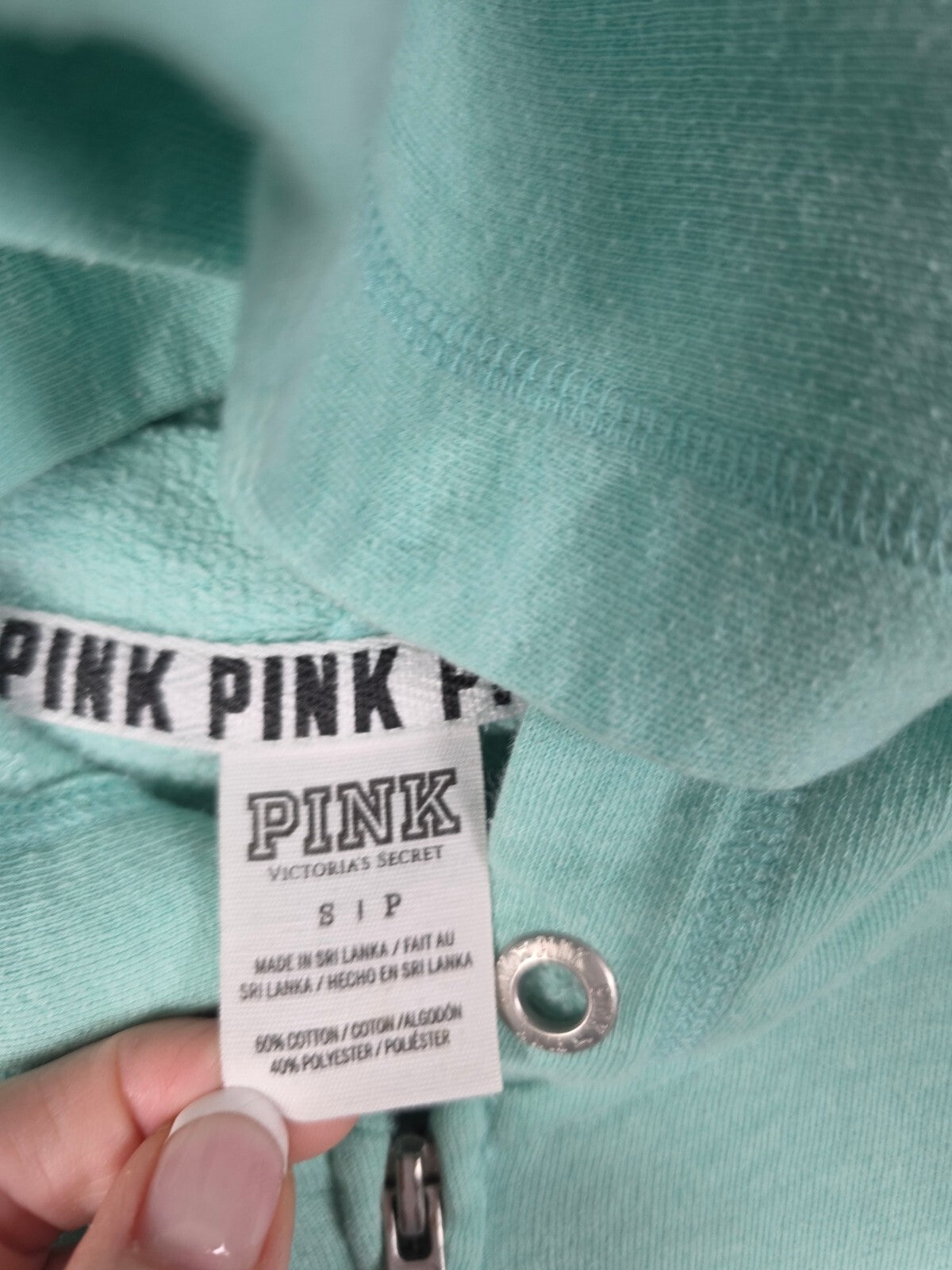 Victorias Secret Pink Mint Bling Full Zip Hoodie sequined jacket Small
