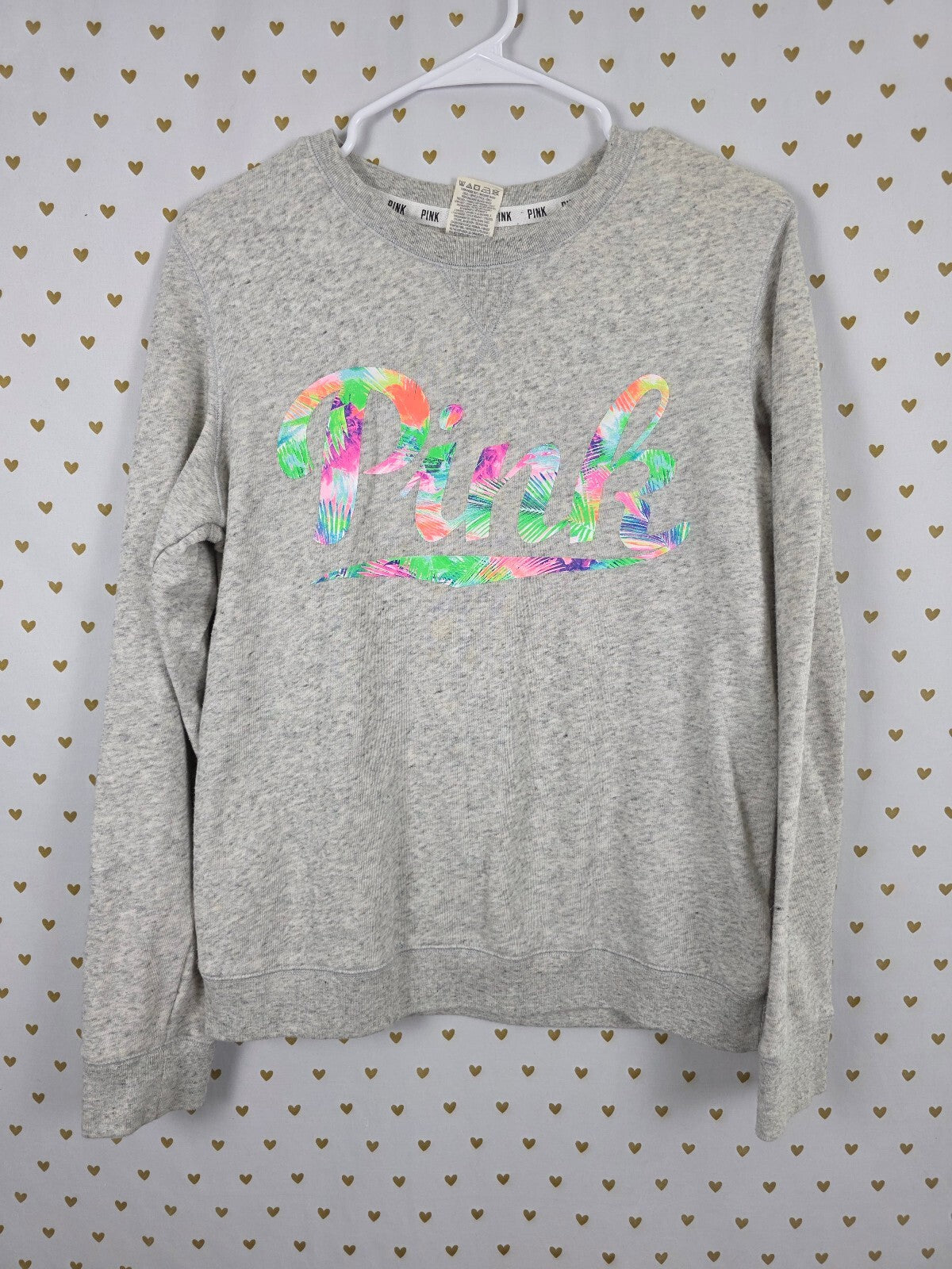 Victorias Secret Pink Neon Logo Crew Sweater Shirt Small