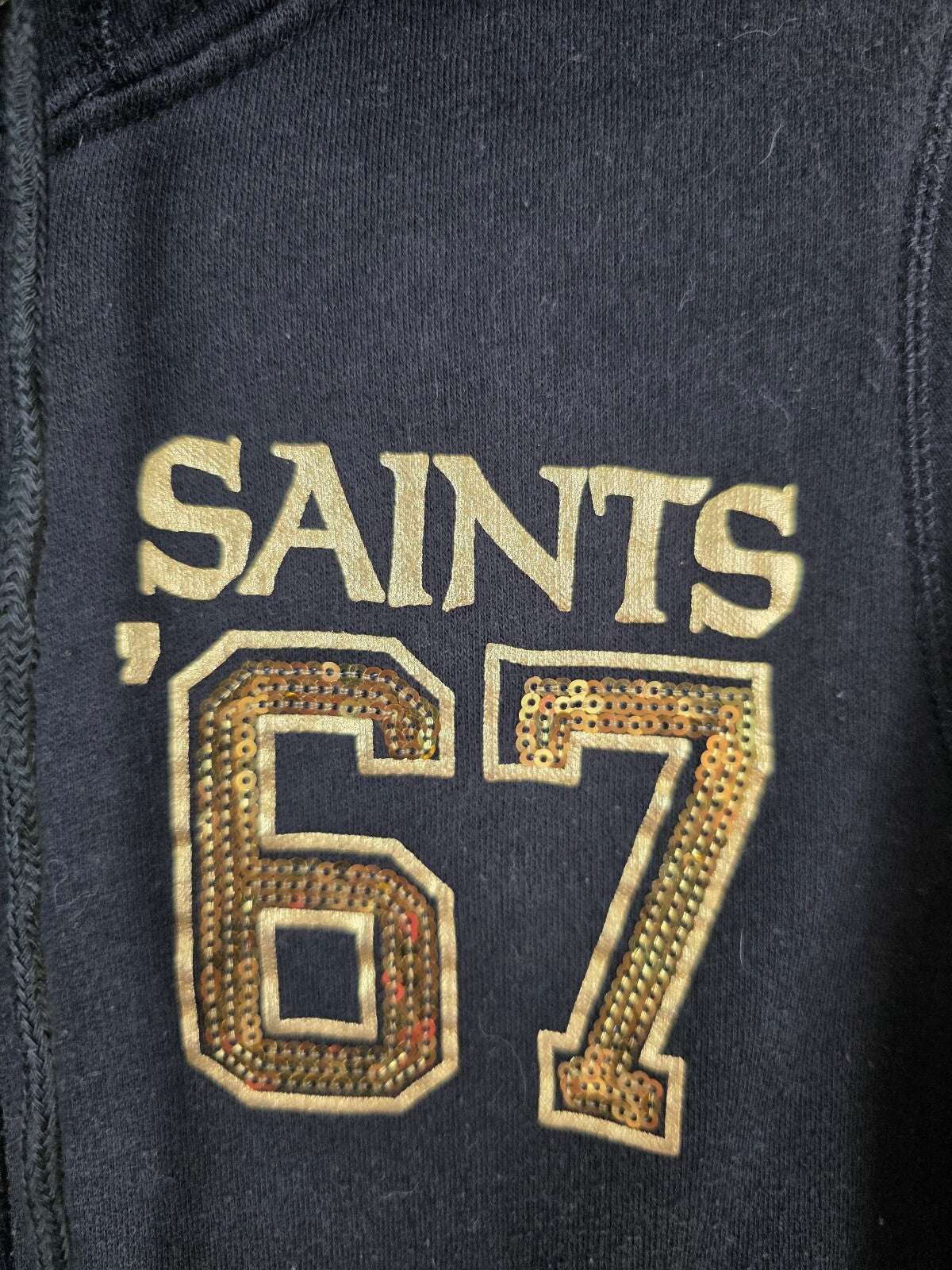 VS PINK NFL New Orleans Saints Hoodie XS Black Gold Sequin BLING Full Zip