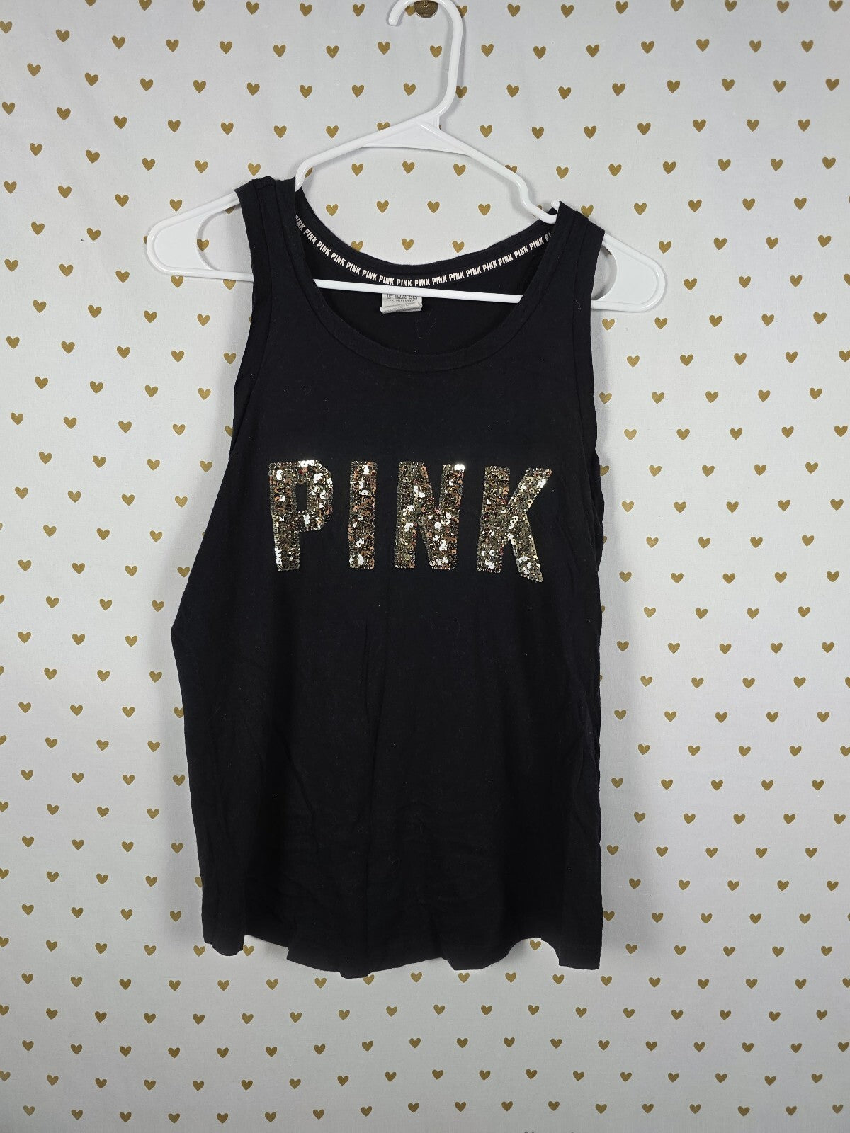 Victorias Secret PINK Gold Bling Sequin Tank Top Logo Small