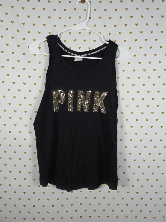 Victorias Secret PINK Gold Bling Sequin Tank Top Logo Small