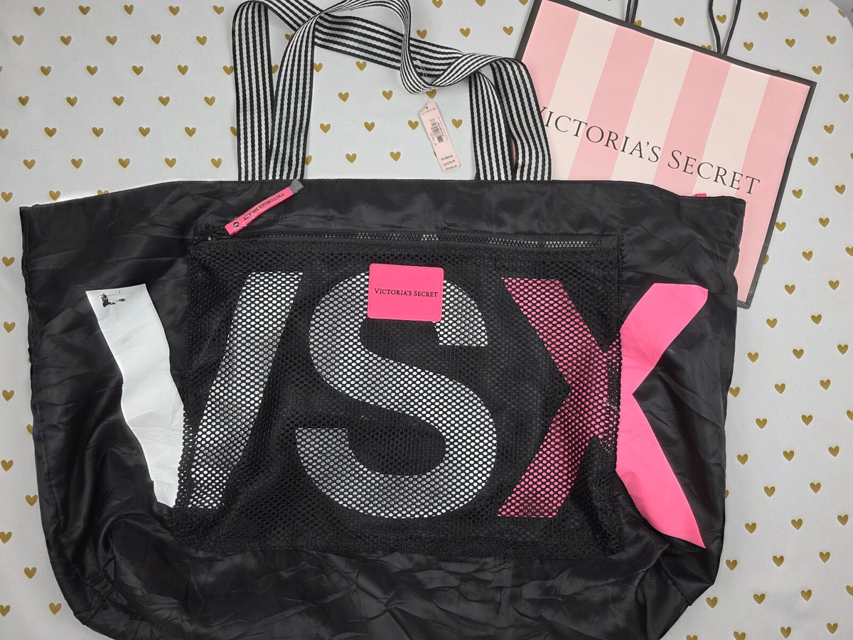 Victoria's Secret Large Weekender Tote Travel Gym Bag Black Pink NWT Tag