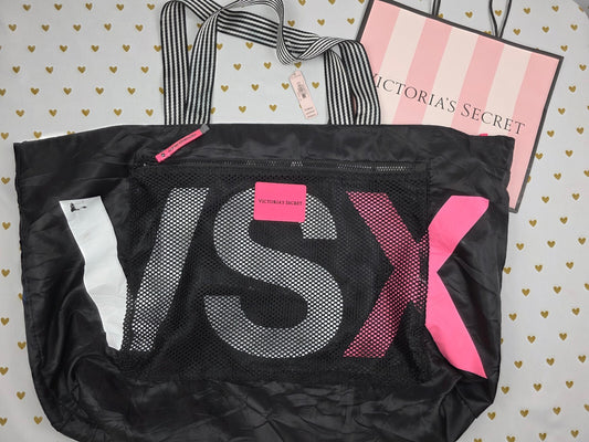 Victoria's Secret Large Weekender Tote Travel Gym Bag Black Pink NWT Tag