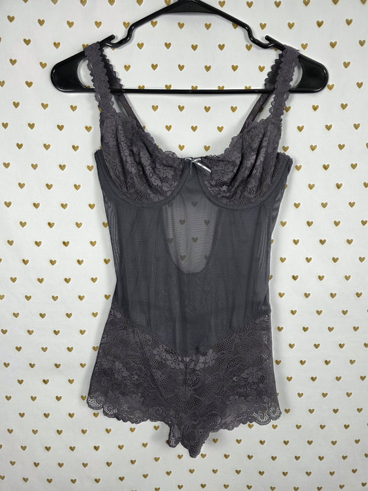 Victorias Secret Vintage Y2k Sheer Bodysuit Teddy Underwire One Piece ANGELS 36C